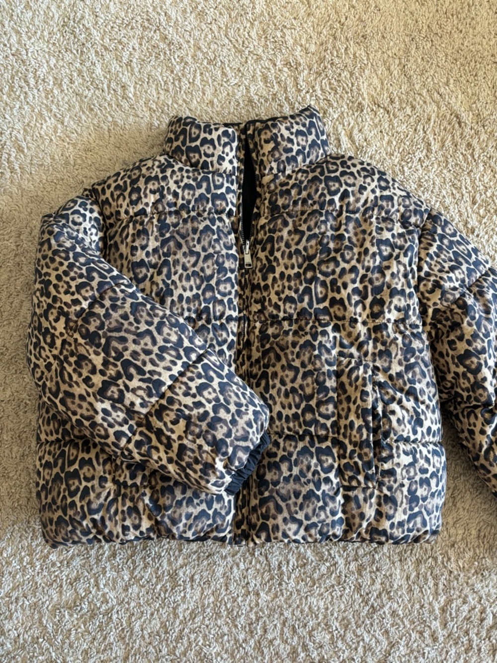 Zara girls leopard/black reversible puffer coat